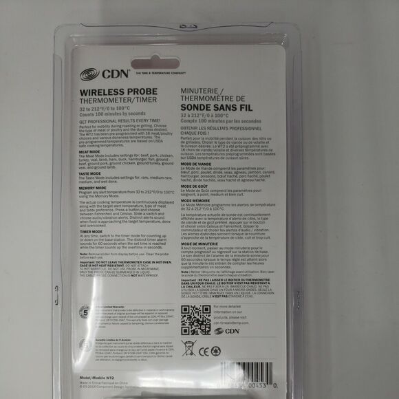Wireless Probe Thermometer Timer Meat Poultry Roasts NEW Factory Sealed WT2 CDN - Picture 12 of 12